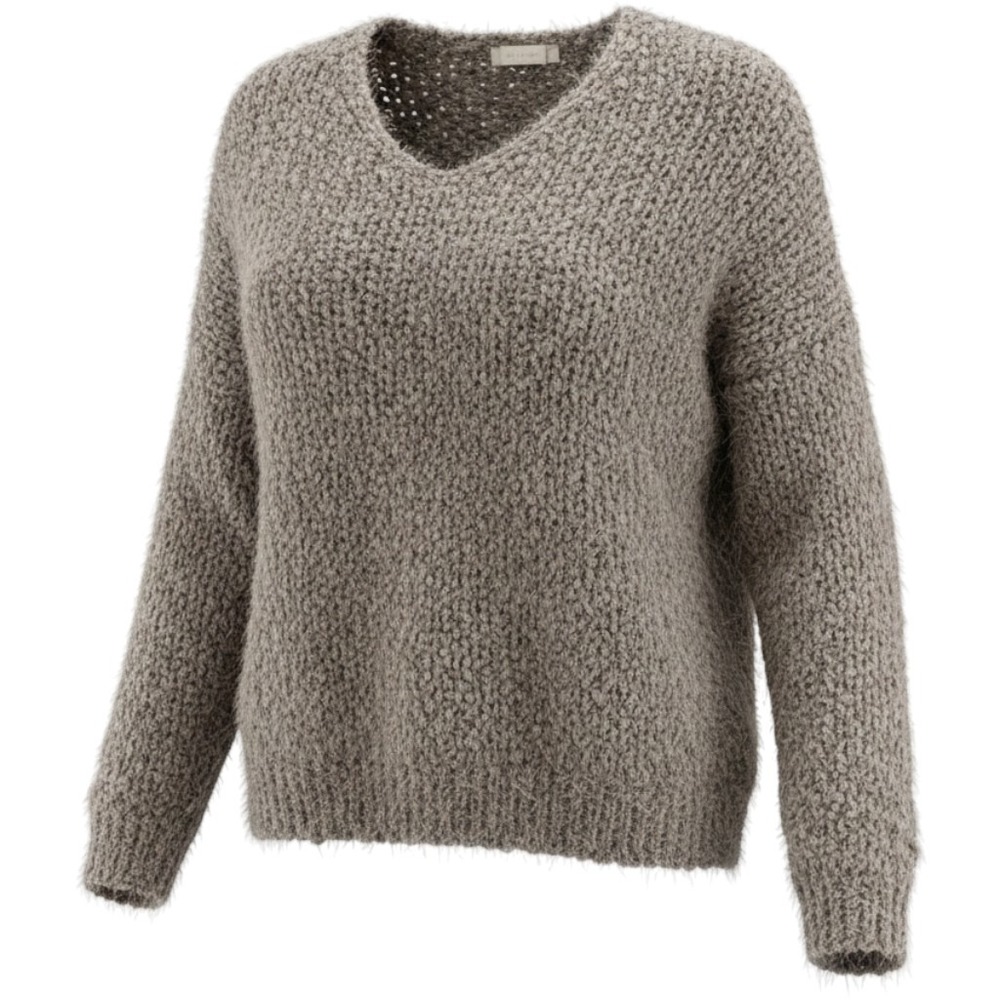 Altar'd State Women Taupe Eyelash Popcorn Knit V-Neck High-Low Sweater S/M